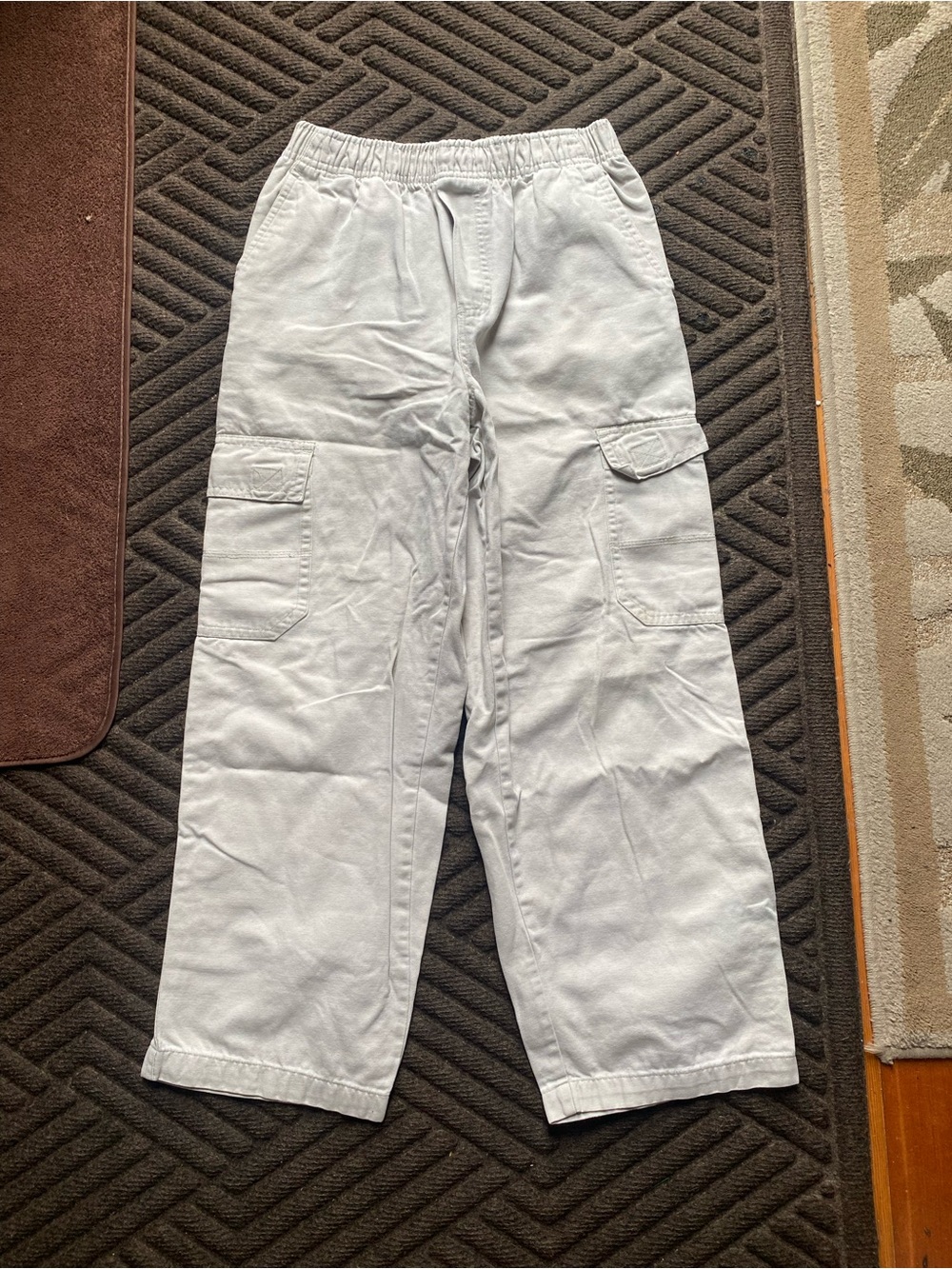 Boys Light Gray Cargo Pants with Elastic Waist